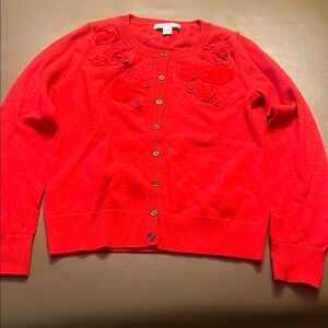 Banana Republic Red Cardigan with Floral Accents